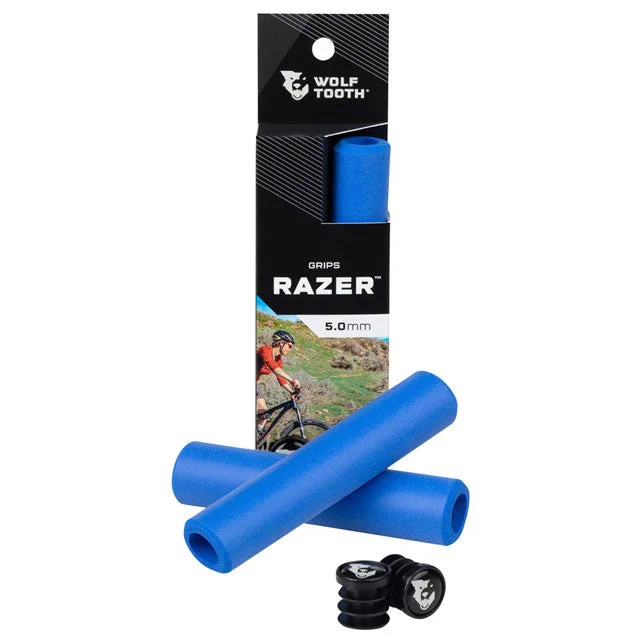 bicycle chain adaptability-Wolf Tooth Razer Grips - Blue