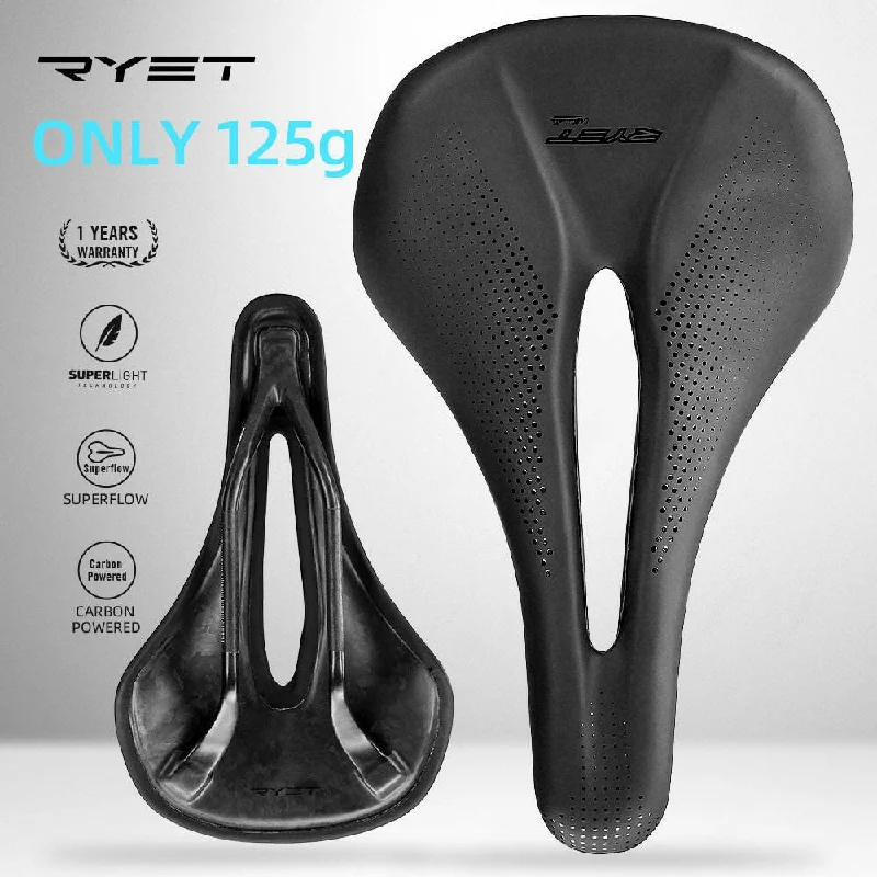 bicycle sidewall toughness-RYET Carbon Fiber Bike Saddle 143mm Super Light 125g Leather Road MTB Racing Pu Soft Seat Cushion Bicycle Saddles Cycling Parts