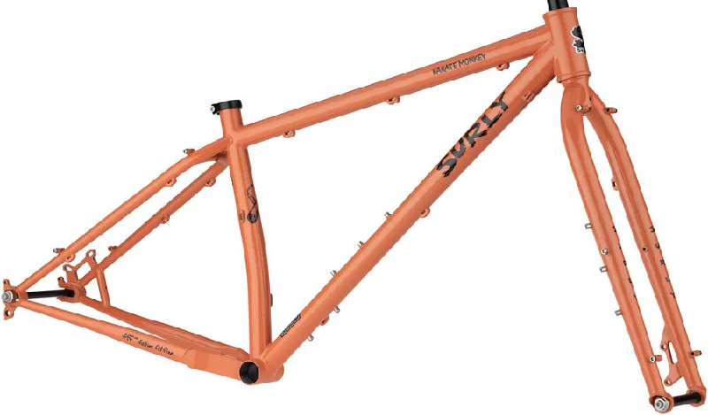 bicycle rotor reliability-Surly Karate Monkey Frameset - 27.5" Steel Peach Salmon Sundae Medium