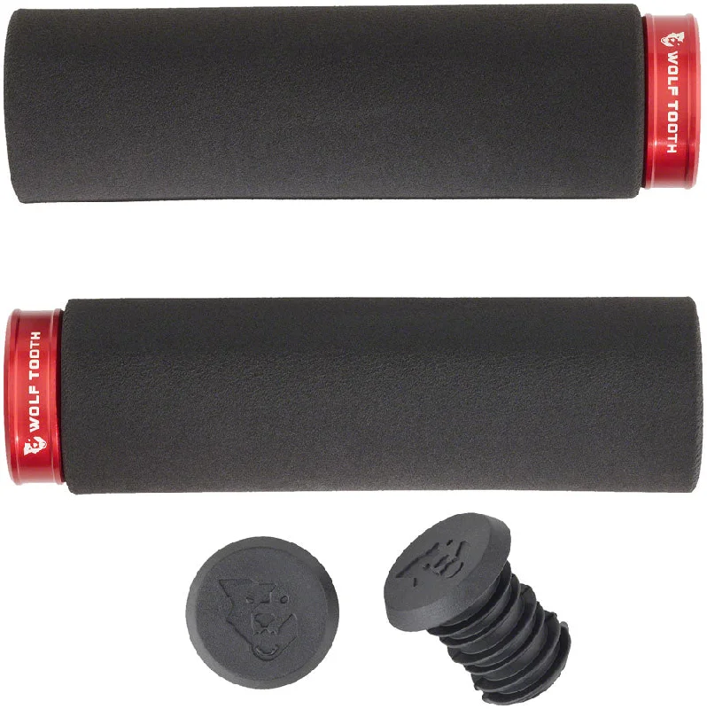 bicycle valve capacity-Wolf Tooth Fat Paw Lock-on Grips - Black/Red