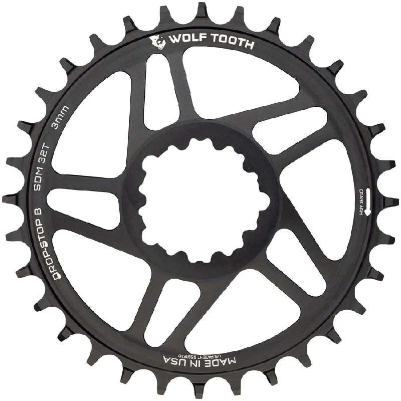 bicycle tire aerodynamics-Wolf Tooth Direct Mount Chainring - 36t SRAM Direct Mount Drop-Stop B For SRAM 3-Bolt Boost Cranks 3mm Offset BLK