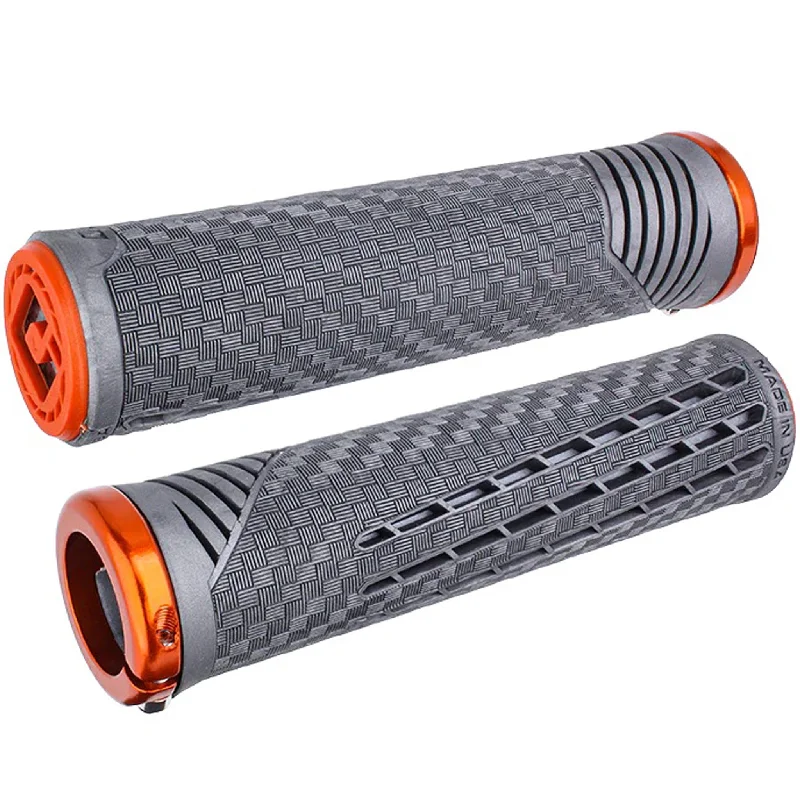 bicycle handlebar strength-ODI CF V2.1 Grips - Gray/Orange Lock-On