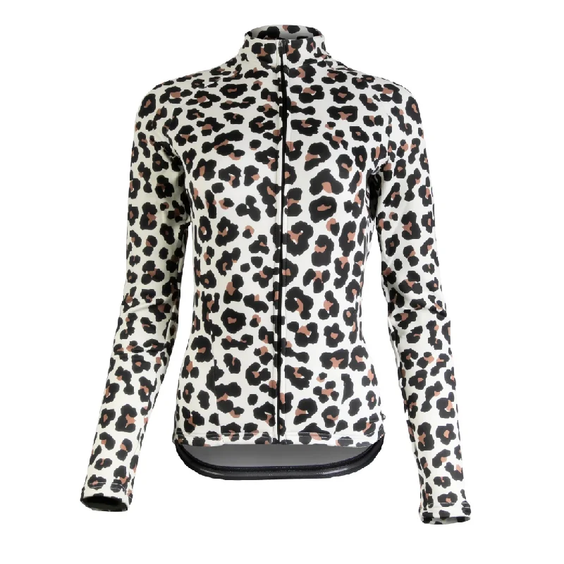 bicycle valve capacity-Leopard Print Women's Long Sleeve Aero Jersey