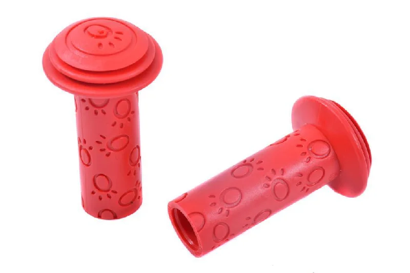 bicycle stand control-PAIR SHORT 95mm BIKE GRIPS,KIDDIES SOFT RED 22mm HANDLEBAR GRIPS FLANGED BARGAIN