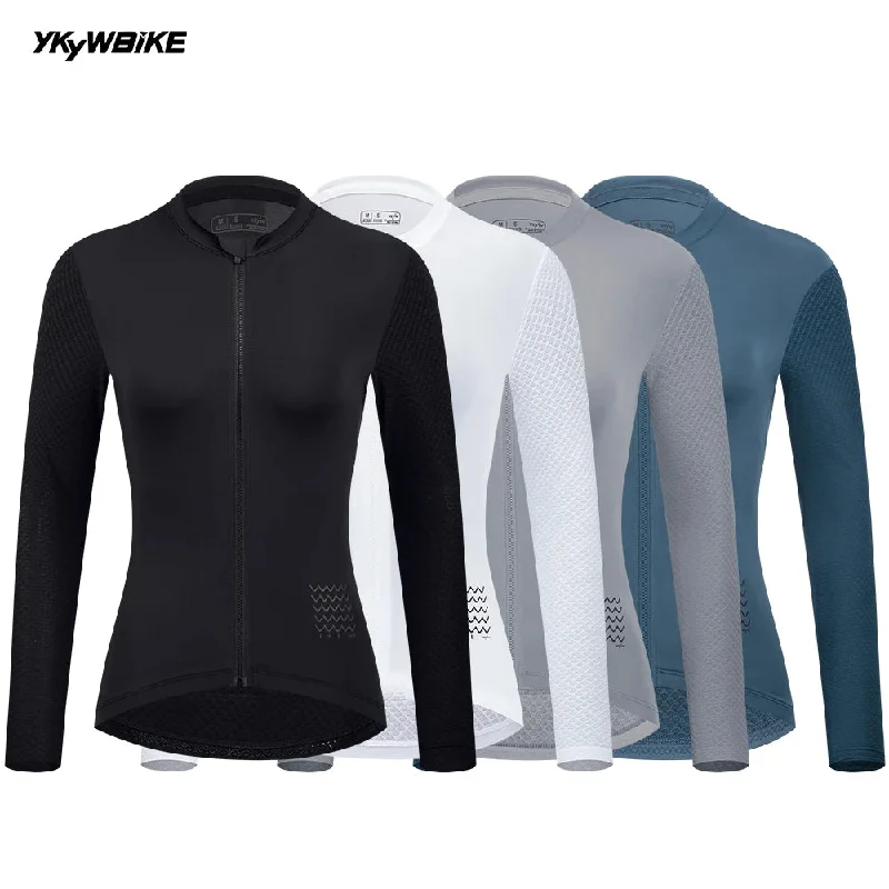 bicycle lever weight-YKYW 2025 Women Cycling Jersey Long Sleeve Spring Breathable Road Bike Shirt KK Zipper Tight Fit Bicycle Jersey