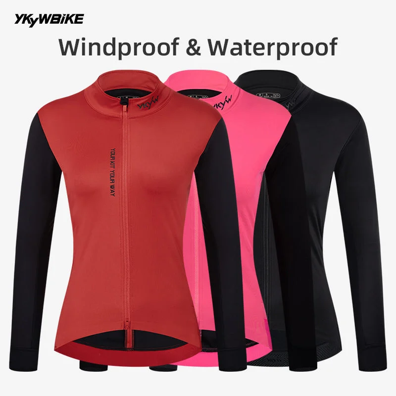 bicycle pump ergonomics-YKYW 2024 Autumn Winter Women's Pro Windproof Waterproof Cycling Jacket YKK Double Zipper Cycling Jersey Sports Windbreaker Pink Red Black Color Bike Tops