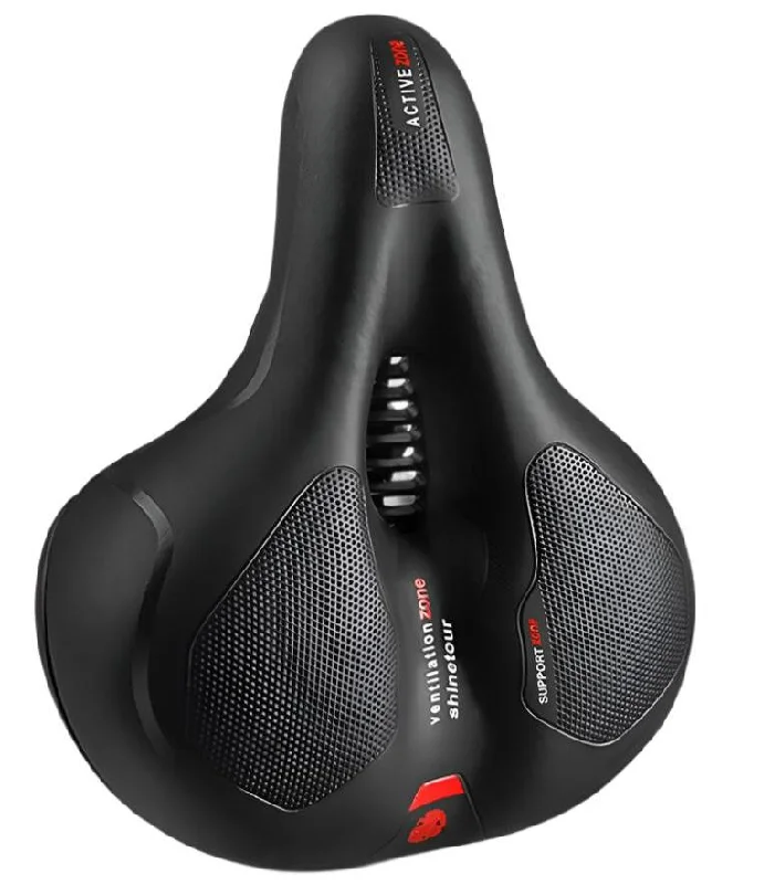 bicycle touring comfort-Hollow Breathable Bicycle Saddle Men Women MTB Road Bike Saddle Shock Absorbing Comfortable Big Butt Bike Seat Safety Warning