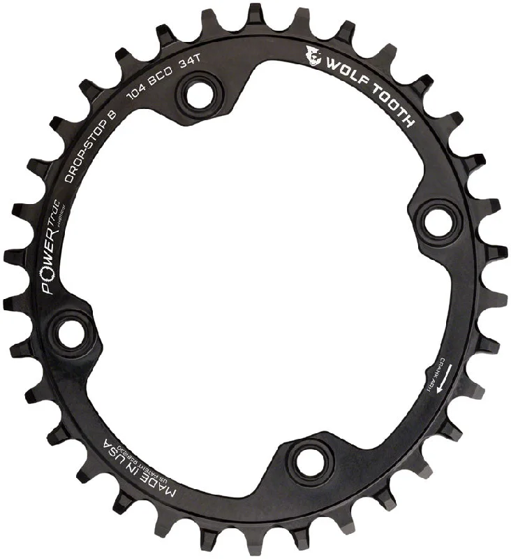 bicycle safety comfort-Wolf Tooth Elliptical 104 BCD Chainring - 34t 104 BCD 4-Bolt Drop-Stop B BLK