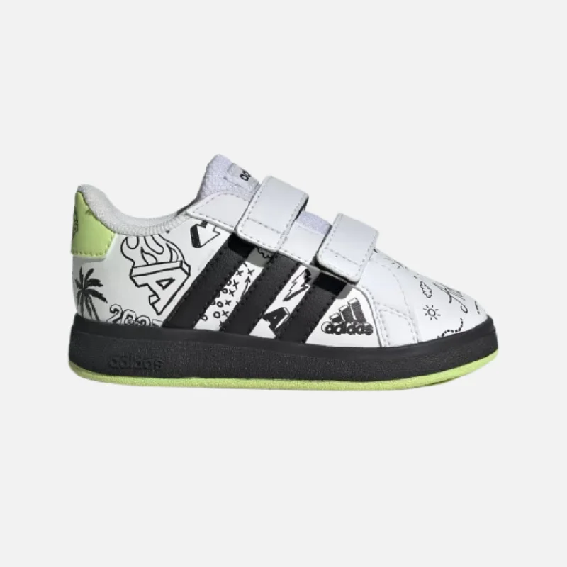 bicycle pedal adaptability-Adidas Grand Court 2.0 Kids Unisex Shoes (0-3 Years) -Cloud White/Core Black/Pulse Lime