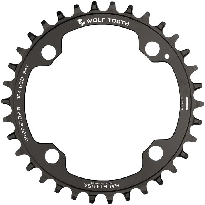 bicycle tool resilience-Wolf Tooth 104 BCD Chainring - 30t 104 BCD 4-Bolt Drop-Stop B Black