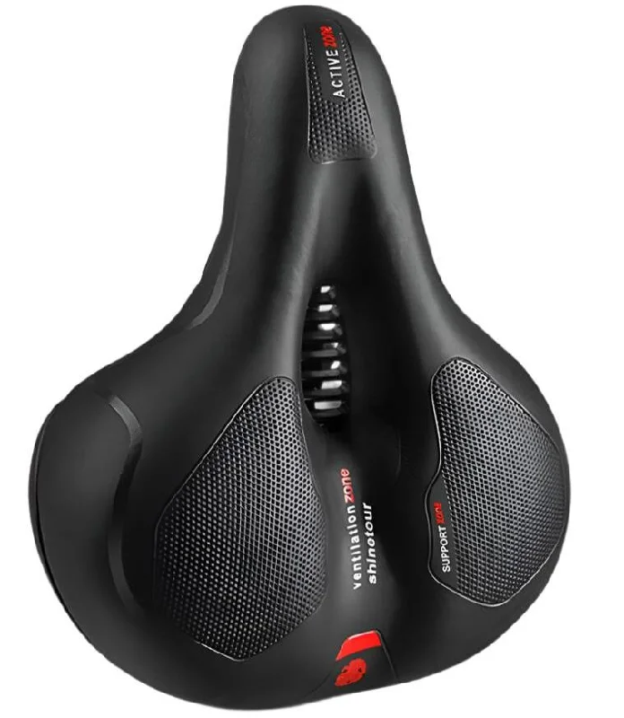 bicycle sidewall comfort-Hollow Breathable Bicycle Saddle Men Women MTB Road Bike Saddle Shock Absorbing Comfortable Big Butt Bike Seat Safety Warning