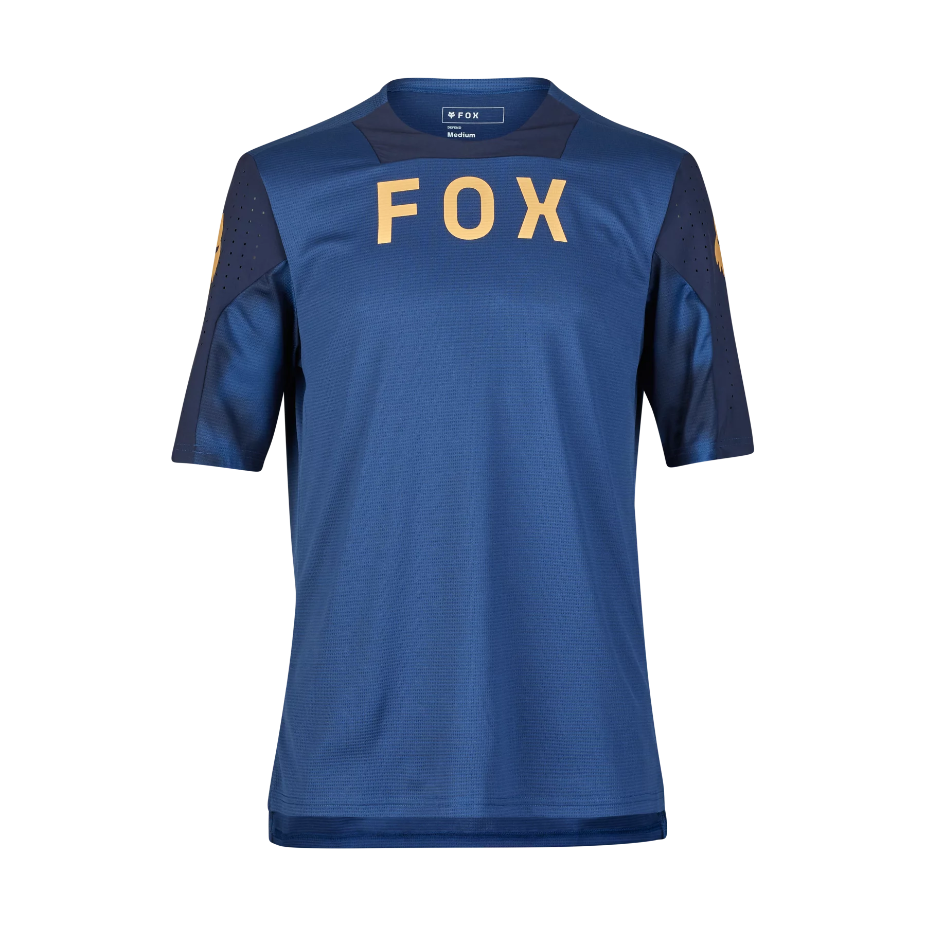 bicycle cleat efficiency-Fox Racing Defend Short Sleeve MTB Jersey - Taunt - Indigo