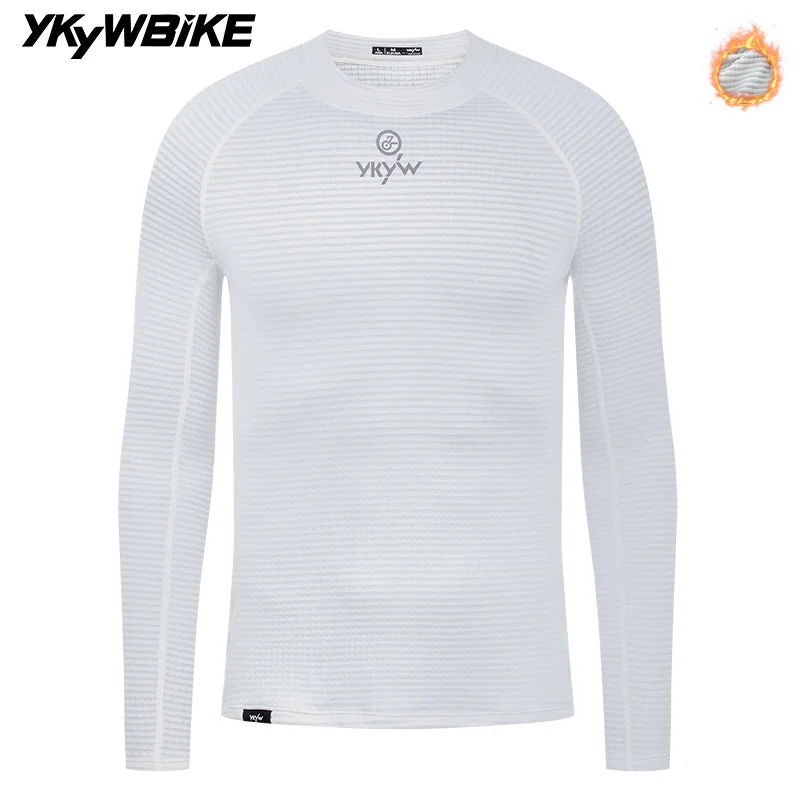 bicycle tool capacity-YKYW 2025 Men's Thermal Fleece Long Sleeve Base Layer Winter Warmth Bicycle Jersey Pro Bike Clothing White Tops