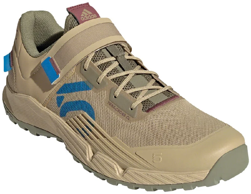 bicycle cleat efficiency-Five Ten Trailcross Mountain Clipless Shoes - Mens Beige Tone/Blue Rush/Orbit Green 7