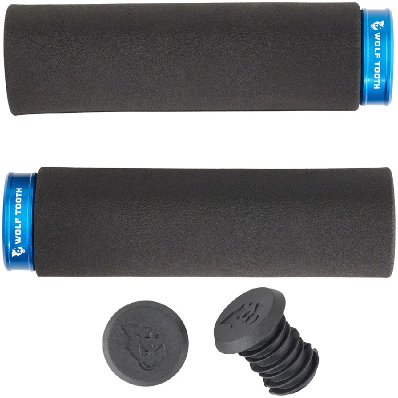 bicycle handlebar weight-Wolf Tooth Fat Paw Lock-on Grips - Black/Blue