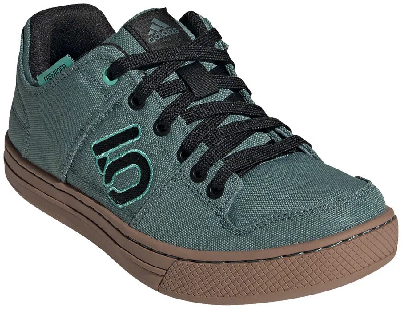 bicycle pedal reliability-Five Ten Freerider Canvas Flat Shoes - Womens Hazy Emerald/Core BLK/Acid Mint 10.5