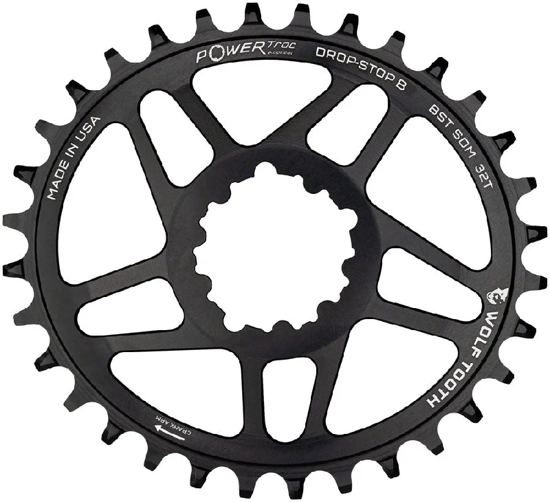 bicycle rotor adaptability-Wolf Tooth Elliptical Direct Mount Chainring - 32t SRAM Direct Mount Drop-Stop B For SRAM 3-Bolt Boost Cranksets 3mm Offset BLK