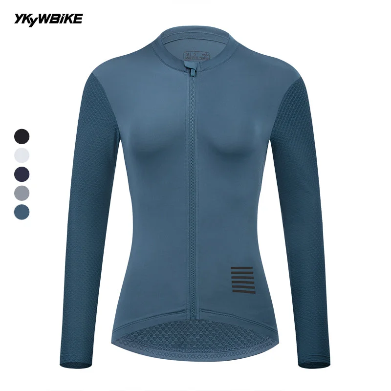 bicycle stem efficiency-YKYW Women's Cycling Jersey Long  Sleeve Breathable Road Bike Shirt Female Bicycle Jersey MTB Cycling Clothing Tops Blue Color