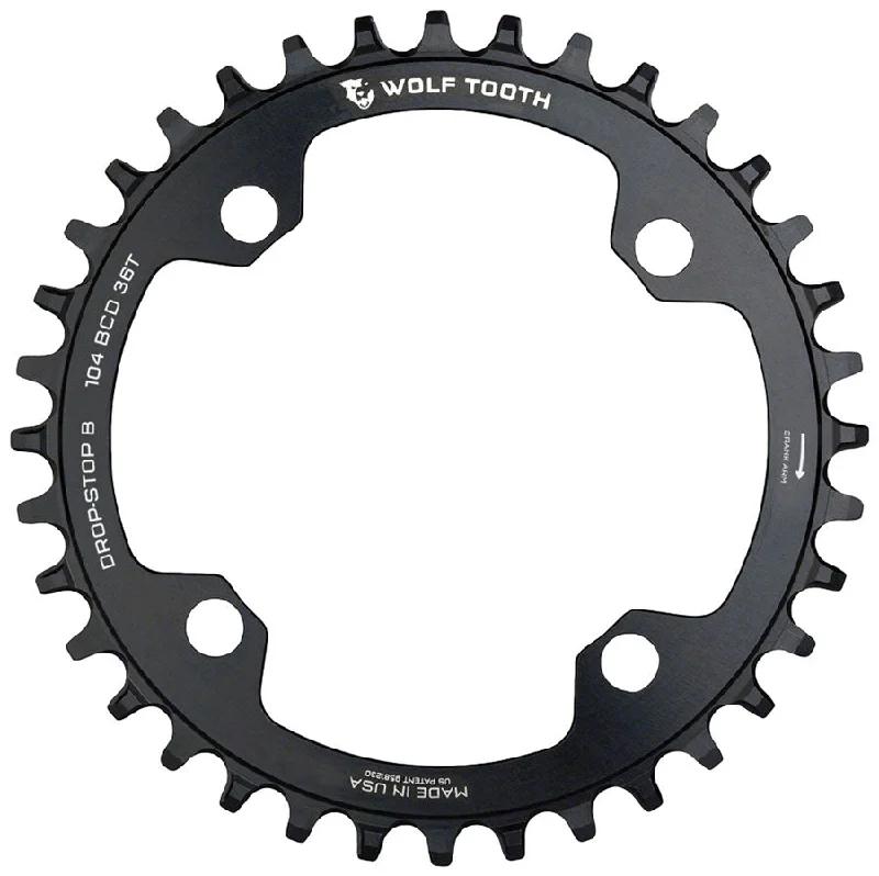 bicycle health comfort-Wolf Tooth 104 BCD Chainring - 36t 104 BCD 4-Bolt Drop-Stop B Black