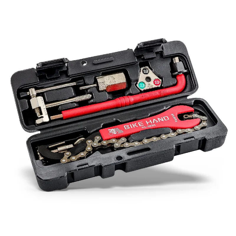 bicycle rotor reliability-BIKEHAND Basic Bike Bicycle Repair Tool Kit Set Maintenance Kits - Pedal Wrench - Cassette Lock Ring Tool - Freewheel Chain Whip - Folding Tool