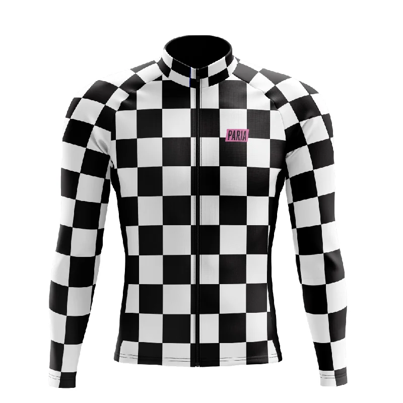 bicycle shifter efficiency-Checkerboard Long Sleeve Winter Jersey