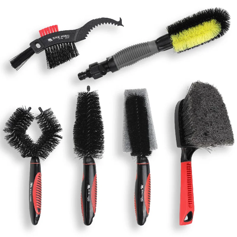 bicycle cleaner comfort-BIKEHAND 6 Pieces Bike Bicycle Cleaning Brush Kit - Cleaning Washing Tools Set - Bicycle Chain Parts Cleaner Maintenance Service Kit - Suitable for MTB, Road Hybrid Bikes