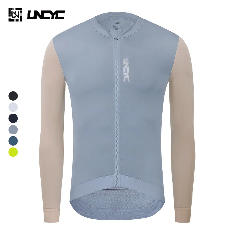 bicycle cleat strength-UNCYC Spring Summer Men's Long Sleeve Pro Team Cycling Jersey Road Bike Shirt Full Sleeve Jersey MTB Breathable Bicycle Clothing Graybeige