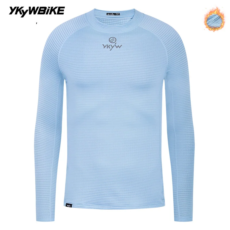 bicycle cleat weight-YKYW Comfortable Men's Cycling Fleece Base Layer Winter 2025 Thermal Warmth Bicycle Tops Pro Bike Clothing Cycling Jersey Light Blue