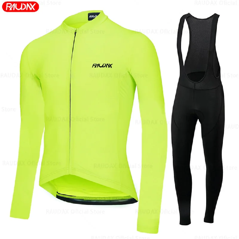 bicycle hub efficiency-Raudax Fluorescent Long Sleeve Cycling Jersey Sets (4 Variants)