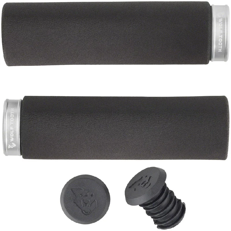 bicycle pump stability-Wolf Tooth Fat Paw Lock-on Grips - Black/Raw Silver