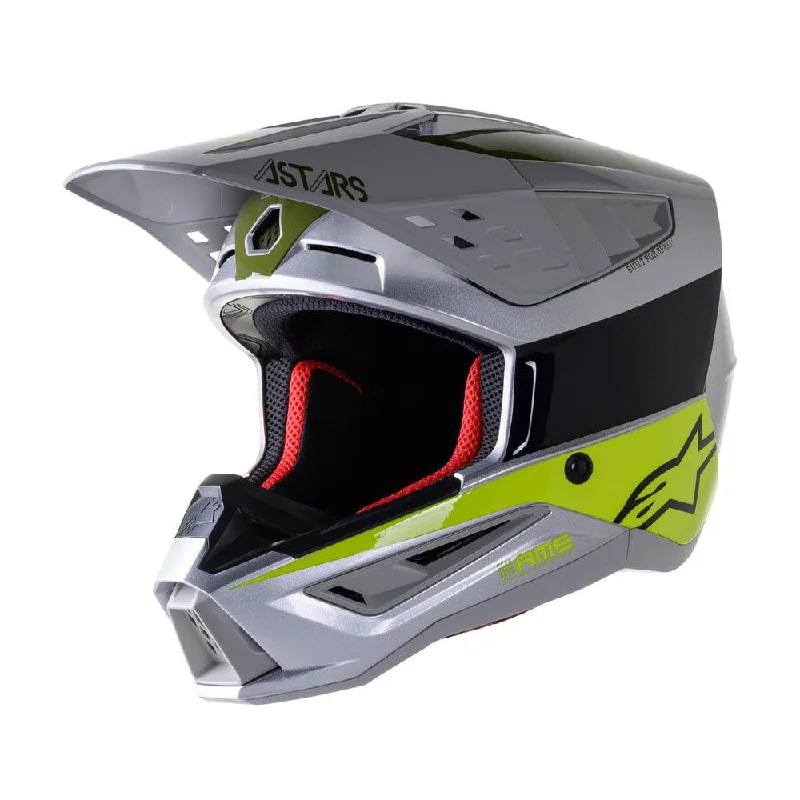 bicycle rotor adaptability-ALPINESTARS SM5 BOND HELMET 2022 - SILVER/BLACK/FLUO YELLOW/MILITARY GREEN