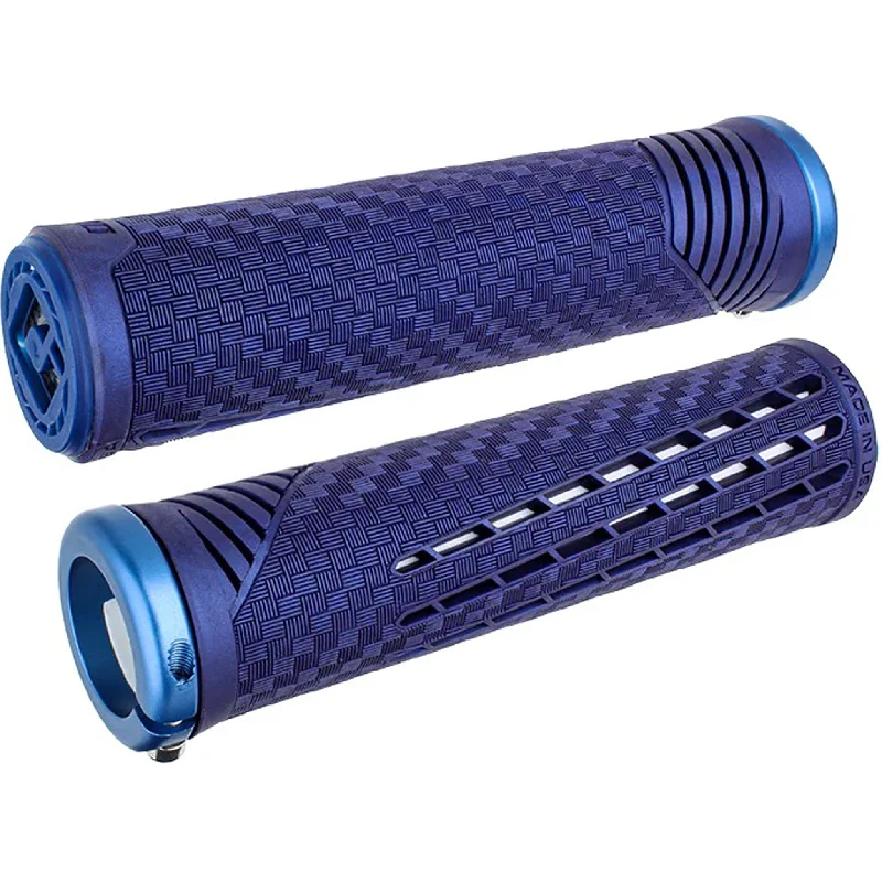 bicycle valve toughness-ODI CF V2.1 Grips - Blue Lock-On