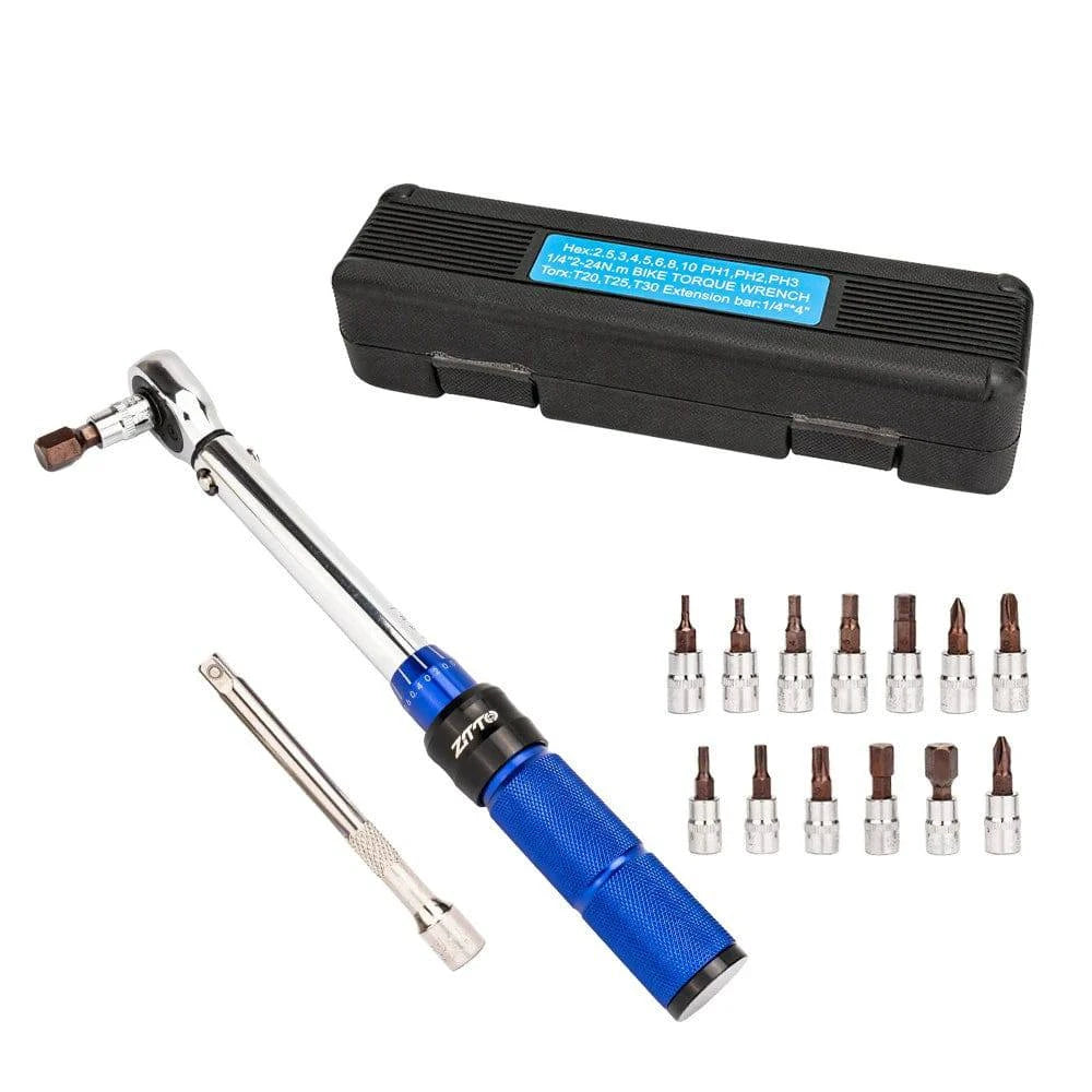 bicycle cleaner precision-Bike 1/4 Inch Drive Torque Wrench Set 2 to 24 Nm Bicycle Tool Kit for adjusting Mountain Road Bikes Stems Handlebars Derailleurs