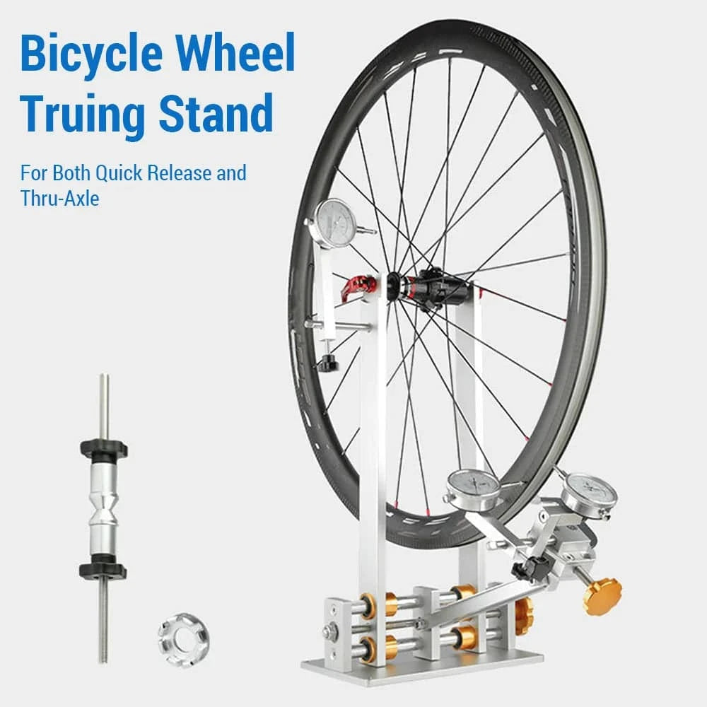 bicycle rotor responsiveness-Bicycle Wheel Truing Stand Bike Wheel Alignment Repair Tool with Dial Gauge for Quick Release and Thru-Axle